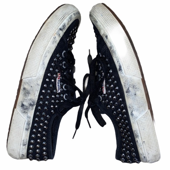 SUPERGA Black & Silver Grommet Distressed Sneakers Size 6.5 - Picture 12 of 13